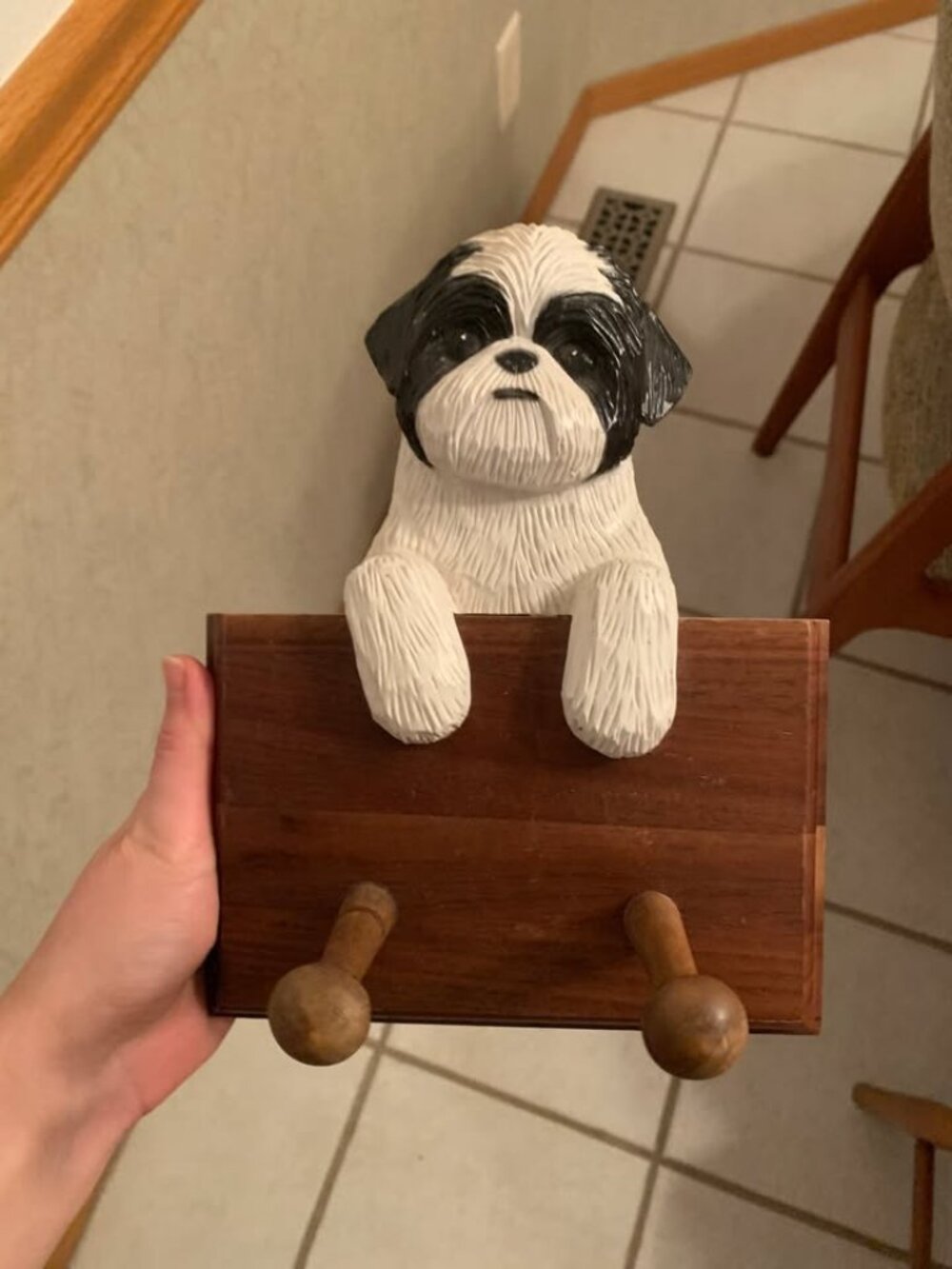 Michael Park Wooden Carved/Resin Shih-Tzu Leash Holder/ Hooks